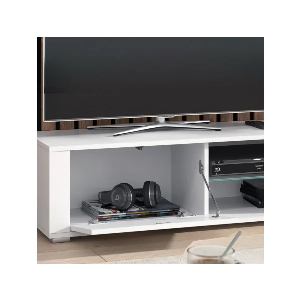 Meuble TV 100 cm blanc avec étagère verre Meuble TV salon Meuble téléviseur Meuble télé tendance