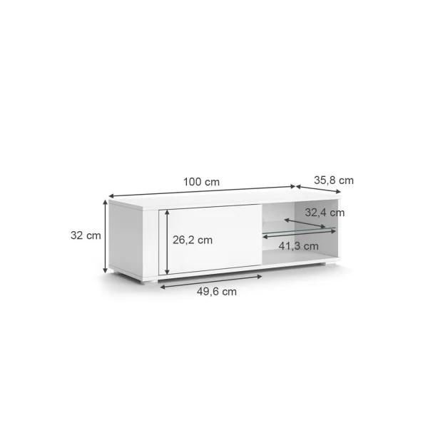 Meuble TV 100 cm blanc avec étagère verre Meuble TV salon Meuble téléviseur Meuble télé tendance
