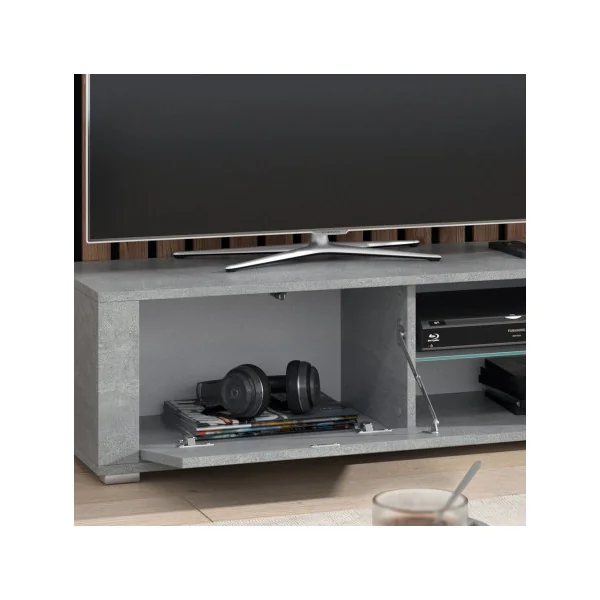 Meuble TV 100 cm béton avec étagère verre Meuble TV salon Meuble téléviseur Meuble télé tendance