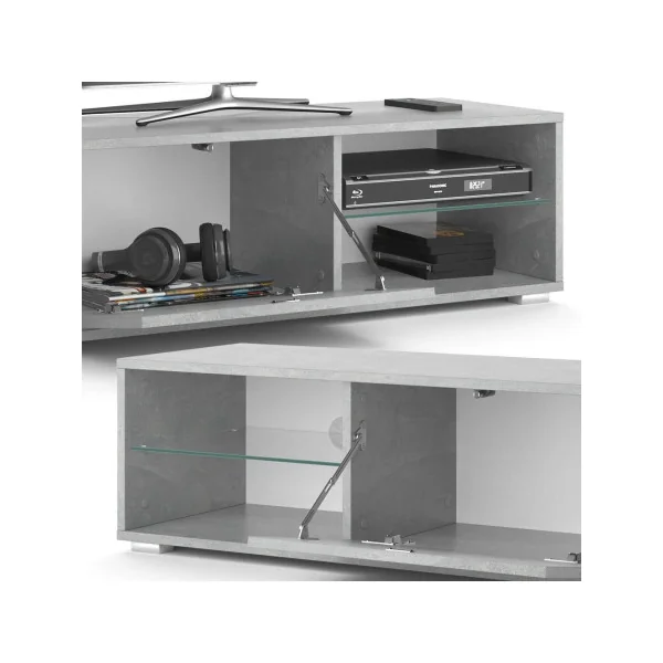 Meuble TV 100 cm béton avec étagère verre Meuble TV salon Meuble téléviseur Meuble télé tendance