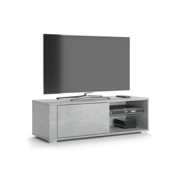 Meuble TV 100 cm béton avec étagère verre Meuble TV salon Meuble téléviseur Meuble télé tendance