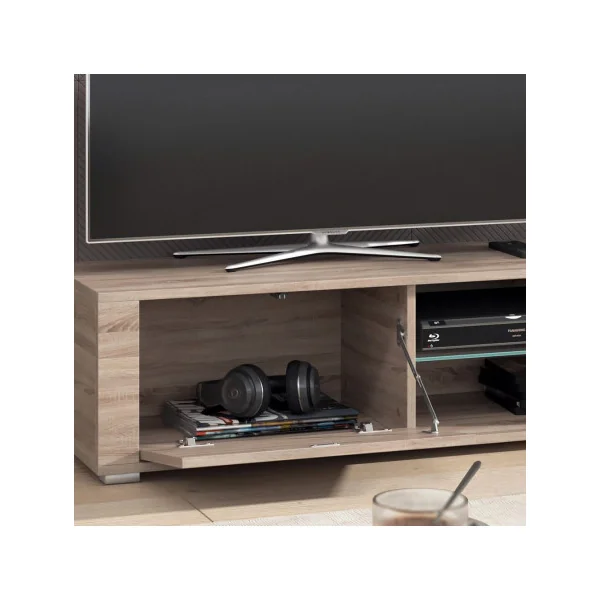 Meuble TV 100 cm chêne avec étagère verre Meuble TV salon Meuble téléviseur Meuble télé tendance
