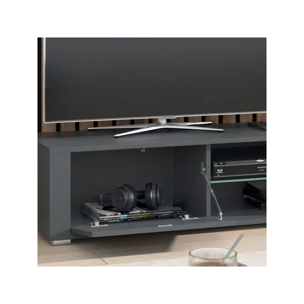 Meuble TV 100 cm gris avec étagère verre Meuble TV salon Meuble téléviseur Meuble télé tendance