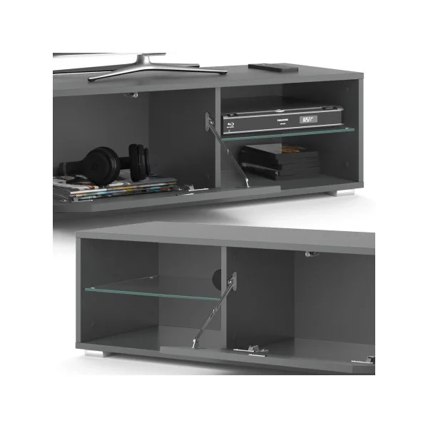 Meuble TV 100 cm gris avec étagère verre Meuble TV salon Meuble téléviseur Meuble télé tendance