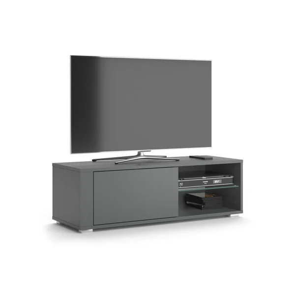 Meuble TV 100 cm gris avec étagère verre Meuble TV salon Meuble téléviseur Meuble télé tendance