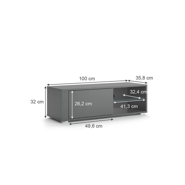 Meuble TV 100 cm gris avec étagère verre Meuble TV salon Meuble téléviseur Meuble télé tendance