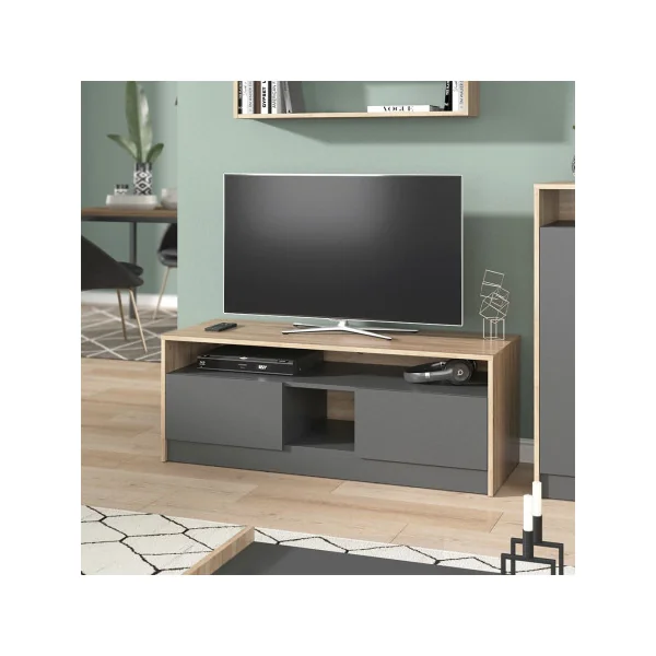 Meuble TV 120 cm chêne anthracite Meuble TV salon Meuble téléviseur Meuble télé tendance