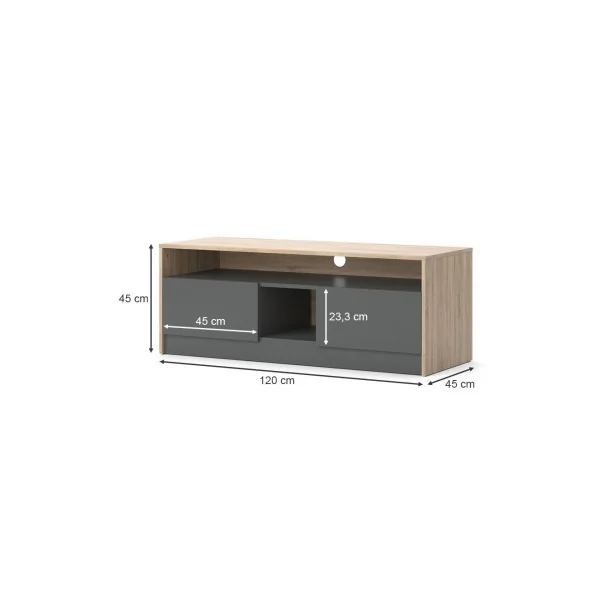 Meuble TV 120 cm chêne anthracite Meuble TV salon Meuble téléviseur Meuble télé tendance