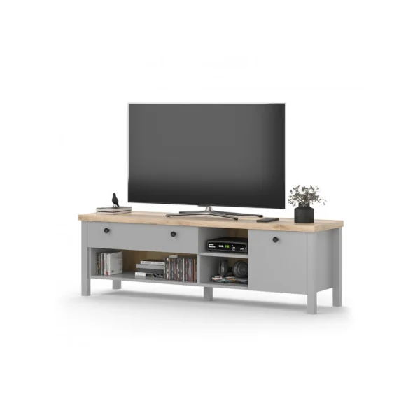 Meuble TV 147 cm chêne et gris Meuble TV salon Meuble téléviseur Meuble télé tendance 1 placard