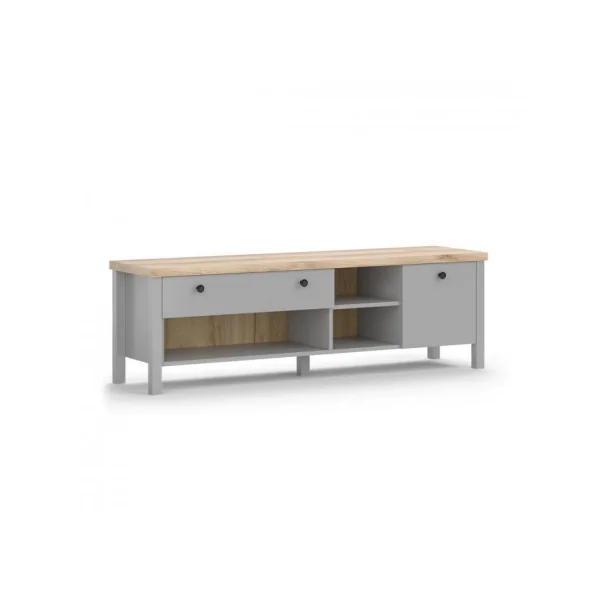 Meuble TV 147 cm chêne et gris Meuble TV salon Meuble téléviseur Meuble télé tendance 1 placard