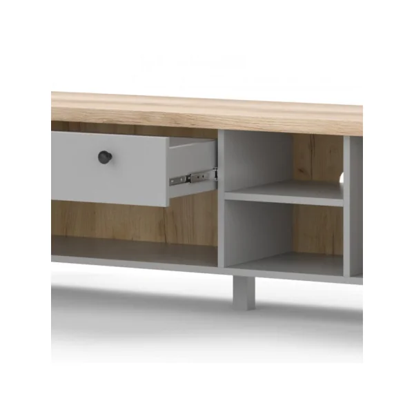 Meuble TV 147 cm chêne et gris Meuble TV salon Meuble téléviseur Meuble télé tendance 1 placard