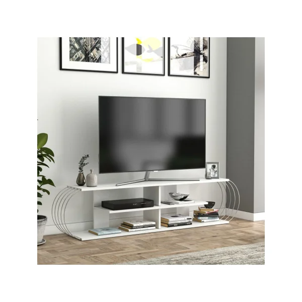 Meuble TV 180 cm moderne blanc Meuble télévision avec rangement