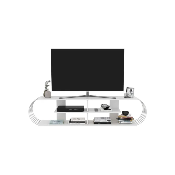 Meuble TV 180 cm moderne blanc Meuble télévision avec rangement
