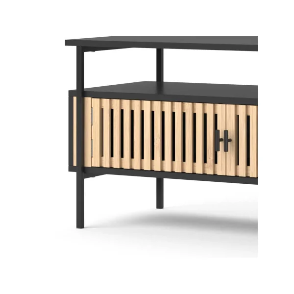 Meuble TV 88 cm Porte Bambou Meuble Télévision Spacieux