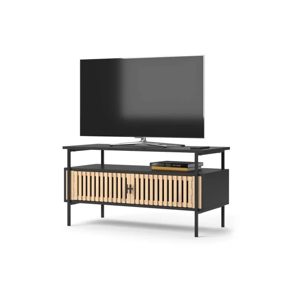 Meuble TV 88 cm Porte Bambou Meuble Télévision Spacieux