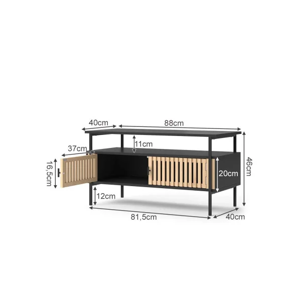 Meuble TV 88 cm Porte Bambou Meuble Télévision Spacieux