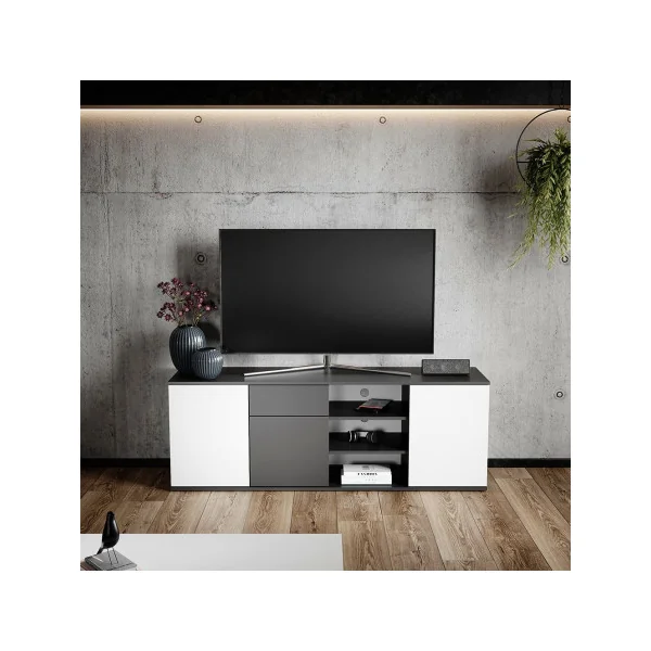 Meuble TV anthracite et blanc 160 cm avec tiroir Meuble télévision moderne Banc TV Table TV