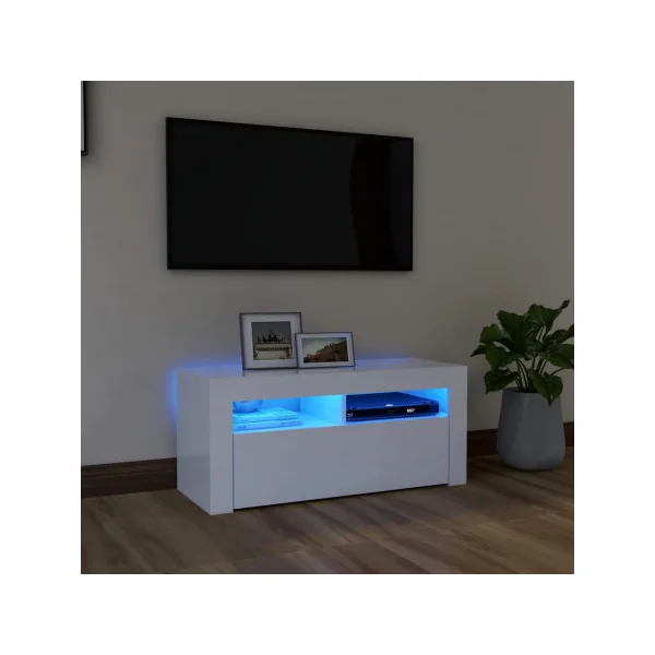 Meuble TV Blanc avec LED Meuble Télévision Moderne avec Rangement