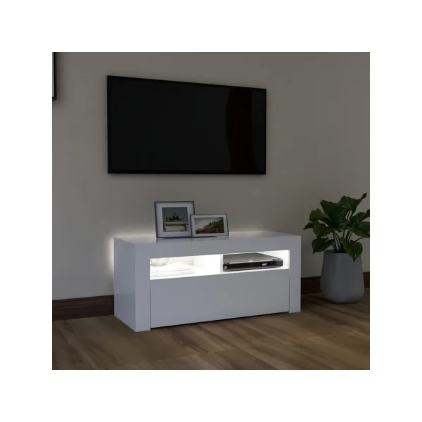 Meuble TV Blanc avec LED Meuble Télévision Moderne avec Rangement