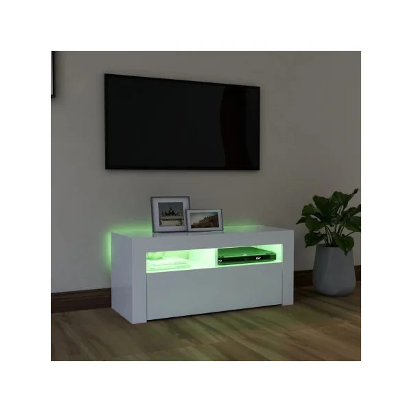 Meuble TV Blanc avec LED Meuble Télévision Moderne avec Rangement