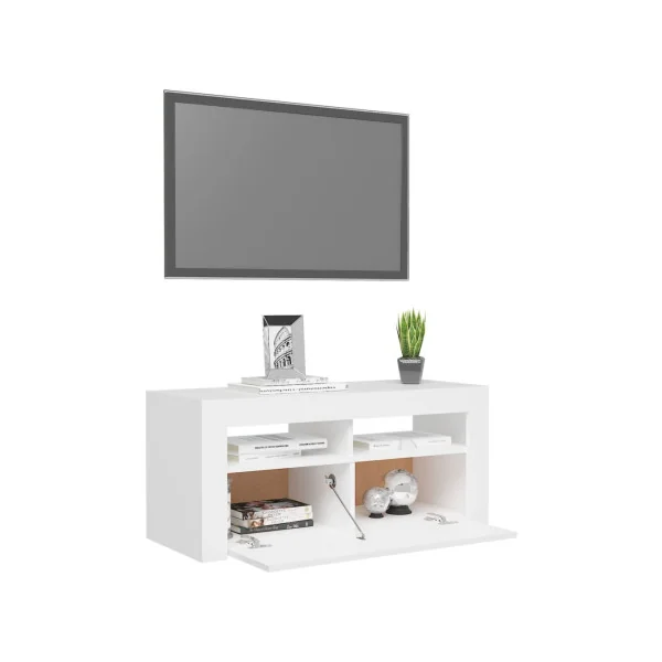 Meuble TV Blanc avec LED Meuble Télévision Moderne avec Rangement