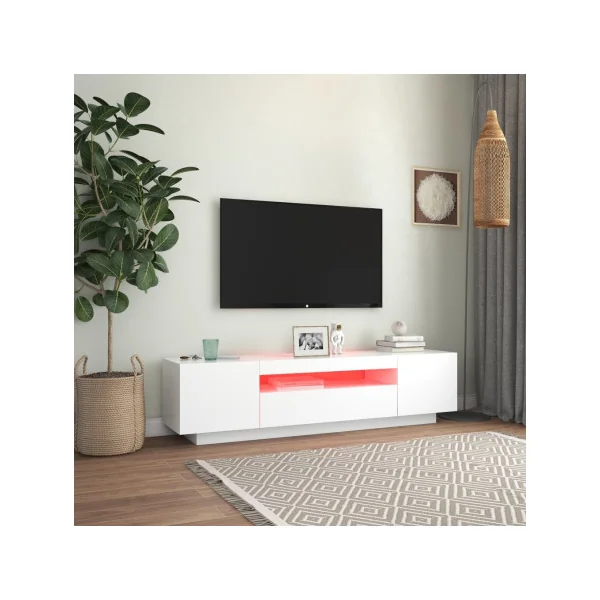 Meuble TV Blanc Moderne LED Meuble Téléviseur avec rangement