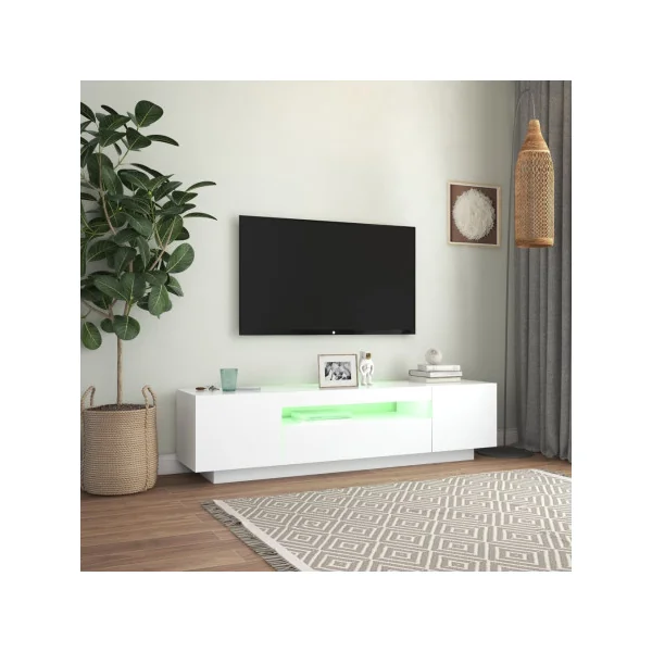 Meuble TV Blanc Moderne LED Meuble Téléviseur avec rangement