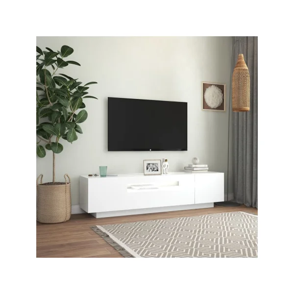 Meuble TV Blanc Moderne LED Meuble Téléviseur avec rangement