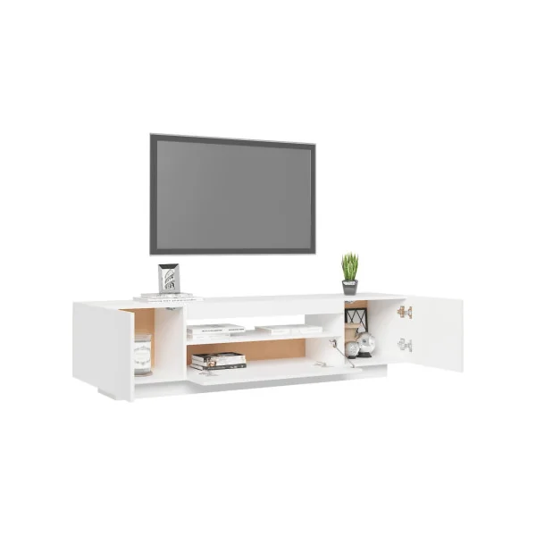 Meuble TV Blanc Moderne LED Meuble Téléviseur avec rangement