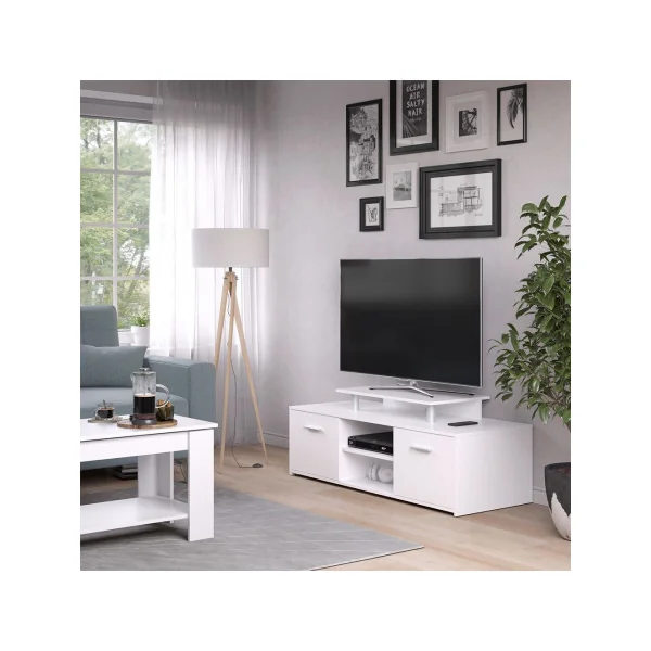 Meuble TV blanc moderne Meuble téléviseur avec compartiment et placard Meuble salon