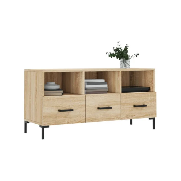 Meuble TV Chêne 102 cm 3 Tiroirs Meuble Télévision Moderne Meuble Télé Salon