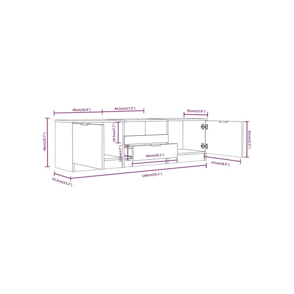 Meuble TV Chêne 140cm Meuble Télévision Moderne Meuble Télé Salon