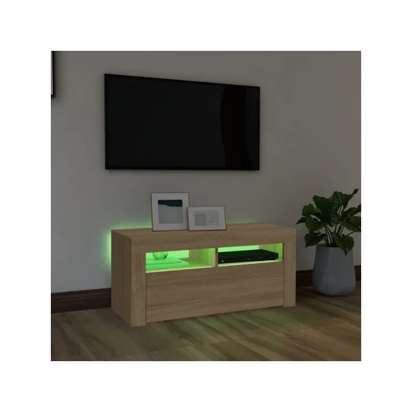 Meuble TV Chêne avec LED Meuble Télévision Moderne avec Rangement