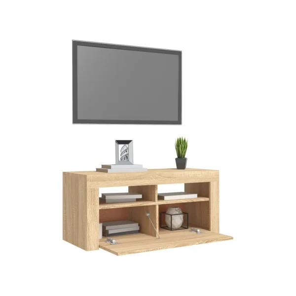 Meuble TV Chêne avec LED Meuble Télévision Moderne avec Rangement