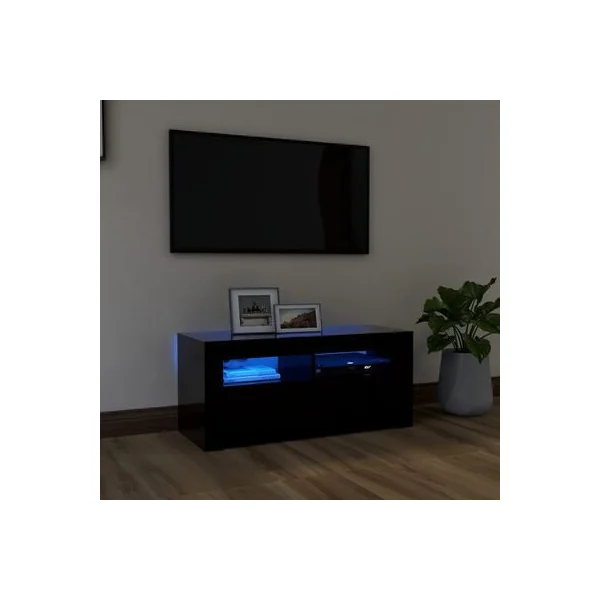 Meuble TV Chêne Brulé avec LED Meuble Télévision Moderne avec Rangement