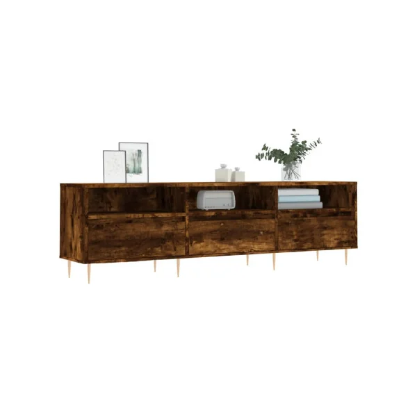Meuble TV Chêne fumé Esprit Scandinave 150 cm Meuble TV 3 placards Meuble téléviseur avec rangement
