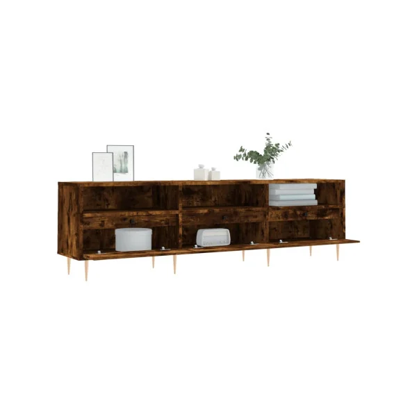 Meuble TV Chêne fumé Esprit Scandinave 150 cm Meuble TV 3 placards Meuble téléviseur avec rangement