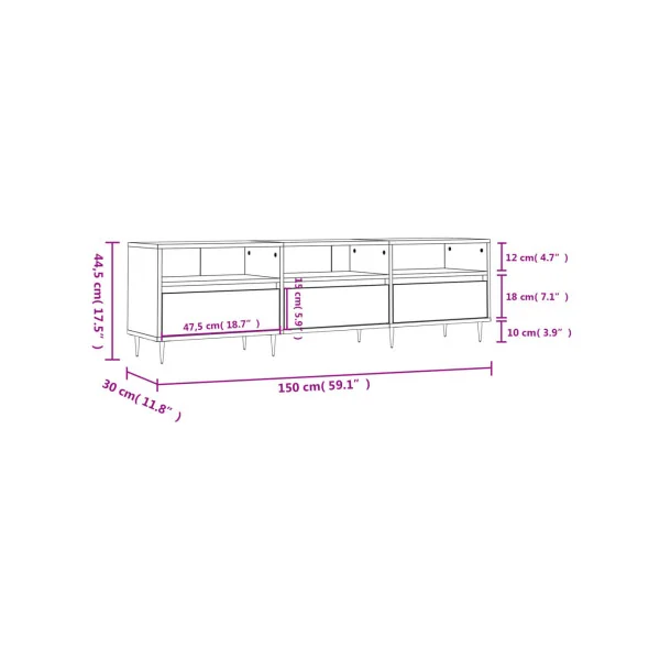 Meuble TV Chêne fumé Esprit Scandinave 150 cm Meuble TV 3 placards Meuble téléviseur avec rangement