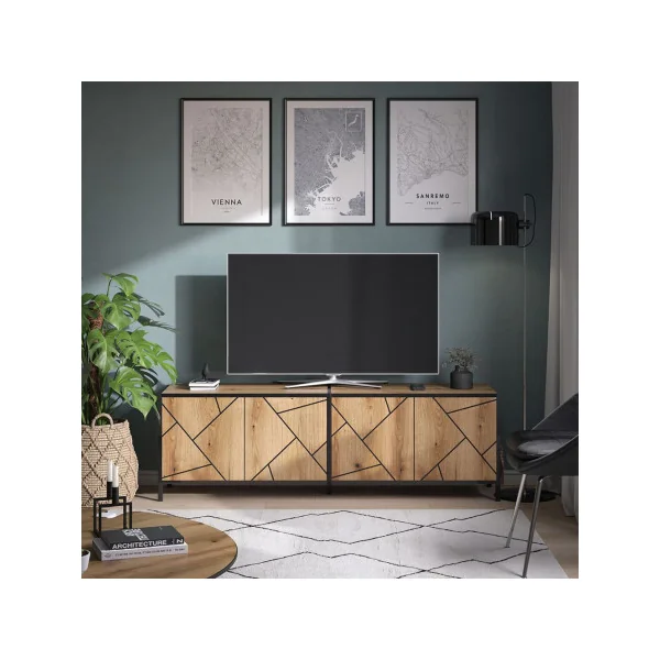 Meuble TV Chêne graphique design Meuble Télévision Moderne Meuble Télé Salon