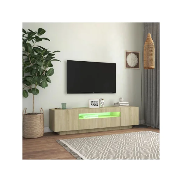 Meuble TV Chêne Moderne LED Meuble Téléviseur avec rangement