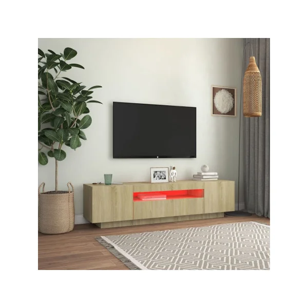 Meuble TV Chêne Moderne LED Meuble Téléviseur avec rangement