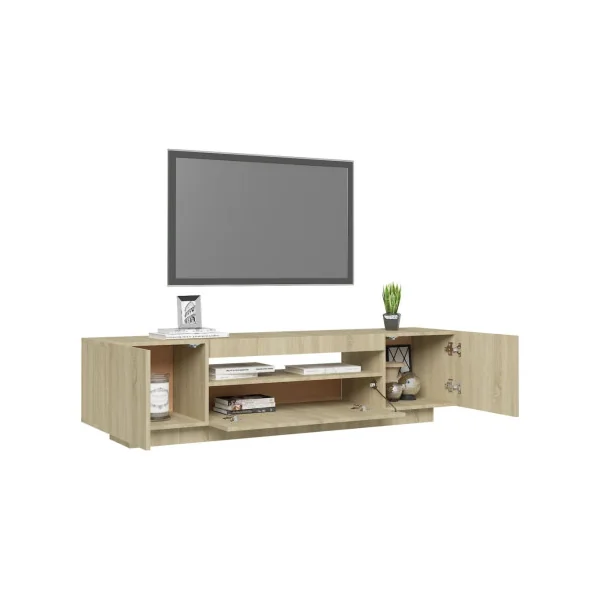 Meuble TV Chêne Moderne LED Meuble Téléviseur avec rangement