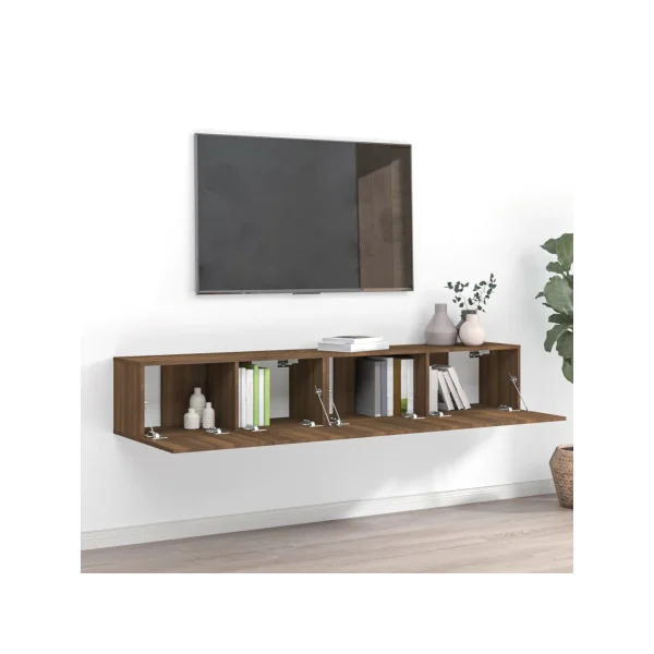 Meuble TV design 180 cm Banc TV Marron Suspendu Meuble Téléviseur avec rangement