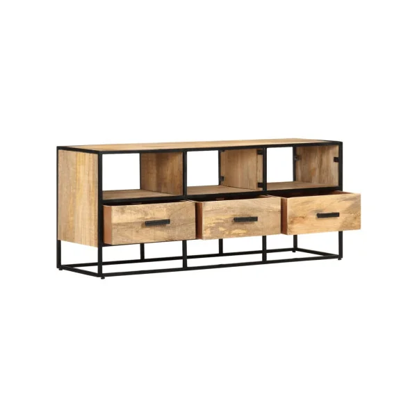 Meuble TV Industriel Bois de Manguier 3 Tiroirs 3 Compartiments