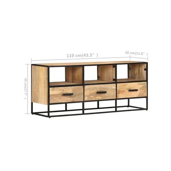 Meuble TV Industriel Bois de Manguier 3 Tiroirs 3 Compartiments