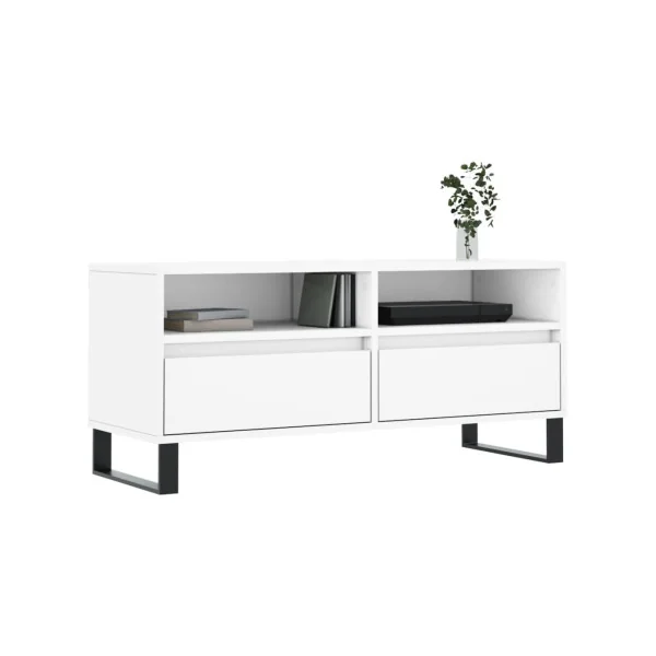 Meuble TV Moderne 100 cm Meuble téléviseur blanc meuble TV avec 2 Tiroirs