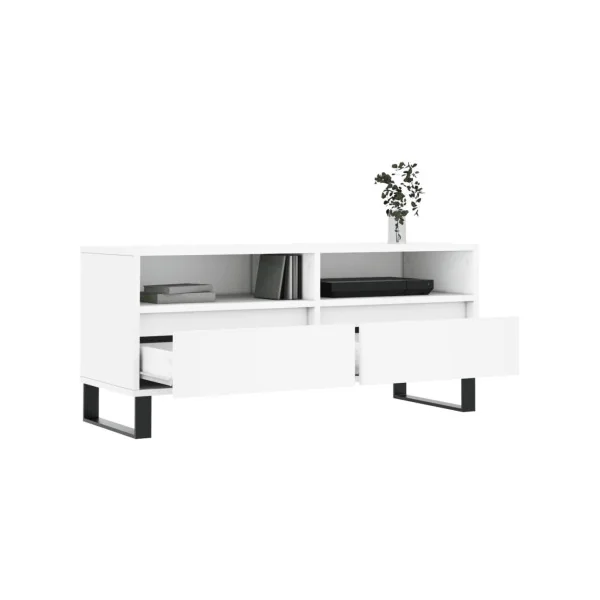 Meuble TV Moderne 100 cm Meuble téléviseur blanc meuble TV avec 2 Tiroirs