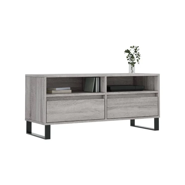 Meuble TV Moderne 100 cm Meuble Téléviseur Chêne gris meuble TV avec 2 Tiroirs