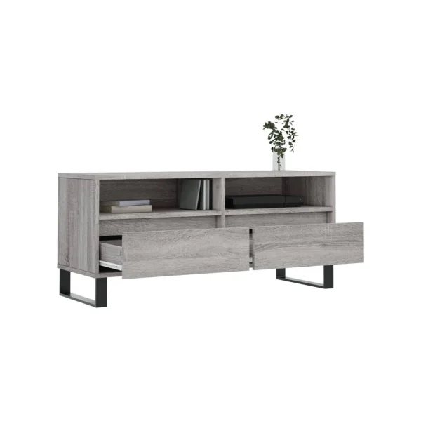 Meuble TV Moderne 100 cm Meuble Téléviseur Chêne gris meuble TV avec 2 Tiroirs