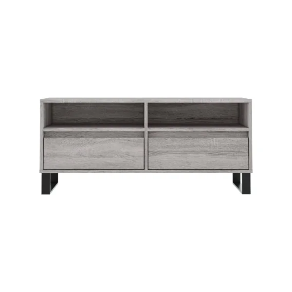 Meuble TV Moderne 100 cm Meuble Téléviseur Chêne gris meuble TV avec 2 Tiroirs